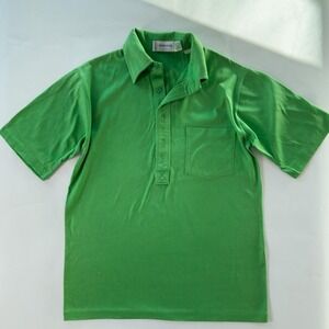 Vintage 1970s monogram short sleeve green polo with front pocket medium